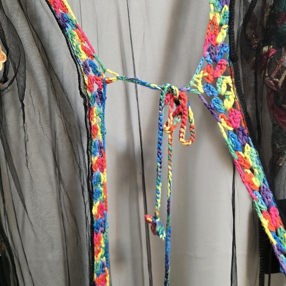 Mesh Floral Embroidered Long Sleeves Sheer Kimono - Picture 7 of 12